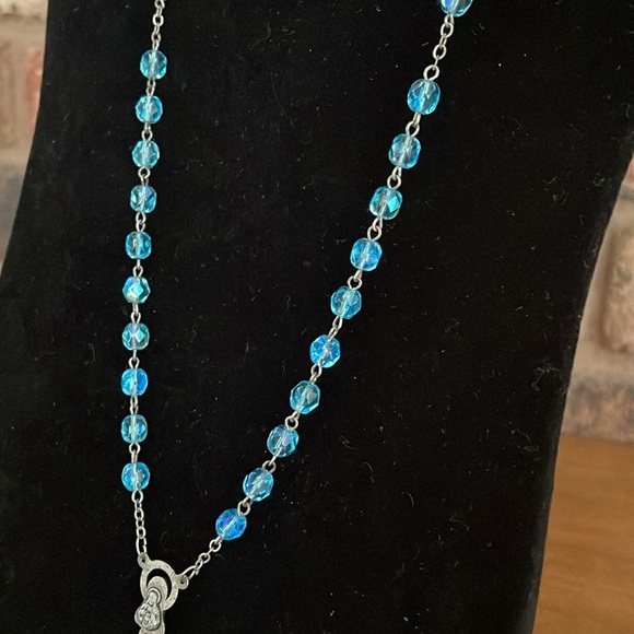 Blue AB Aurora Borealis beaded Rosary. Stamped Italy - Picture 4 of 9